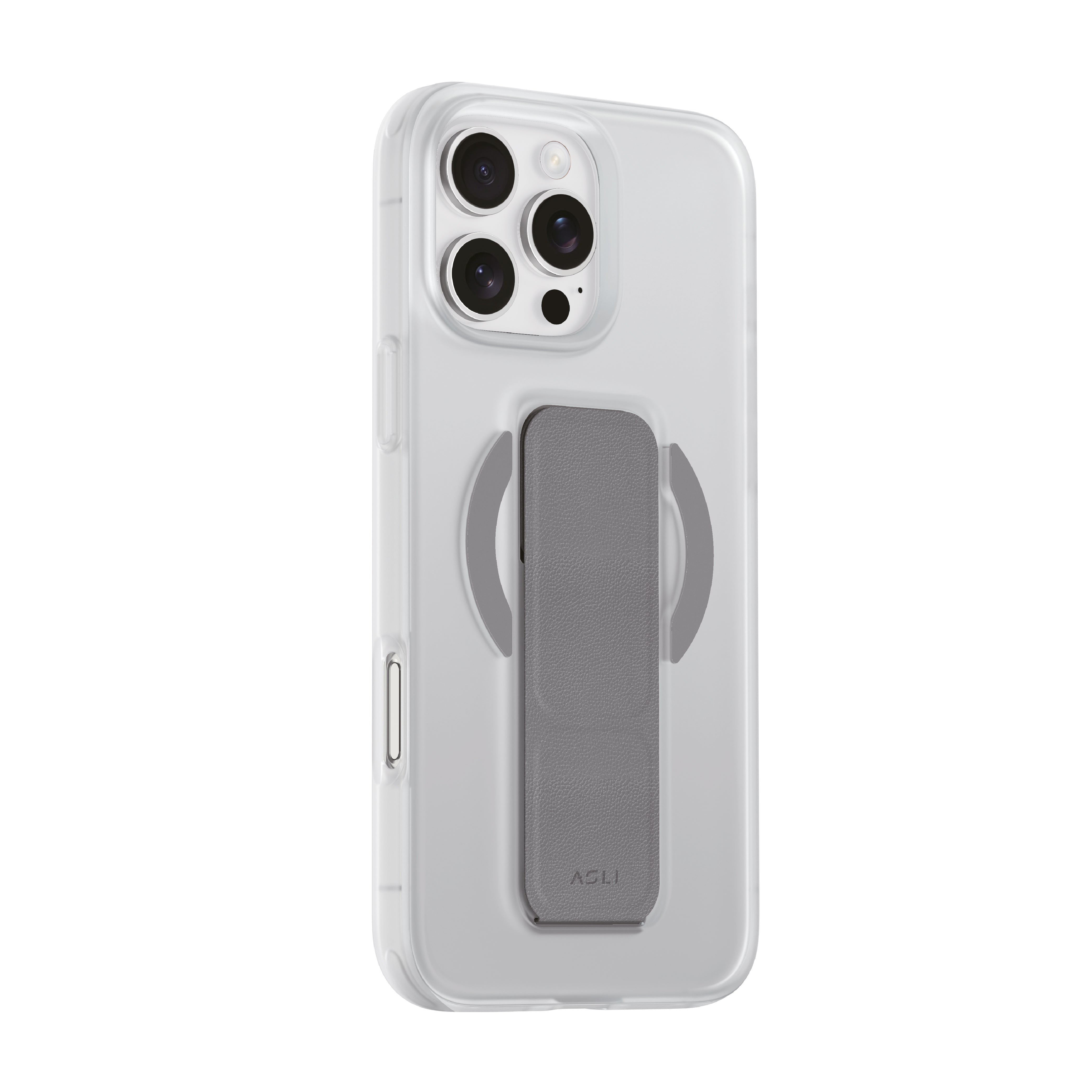 Asli Global Gravitas iPhone 15 Pro Max MagLeather MagSafe With Gray Grip Stand Case| Clear Asli Global Gravitas iPhone 15 Pro Max MagLeather MagSafe With Gray Grip Stand Case| Clear